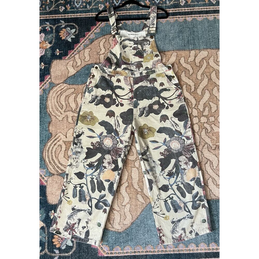 SM WARDROBE Floral Ladybug Cotton Canvas Wide Leg Gardening Overalls Jumper Sz L - Picture 11 of 16
